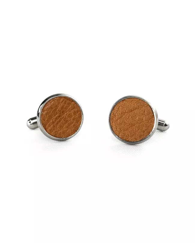 Boutons de manchettes cuir camel • Camilliano