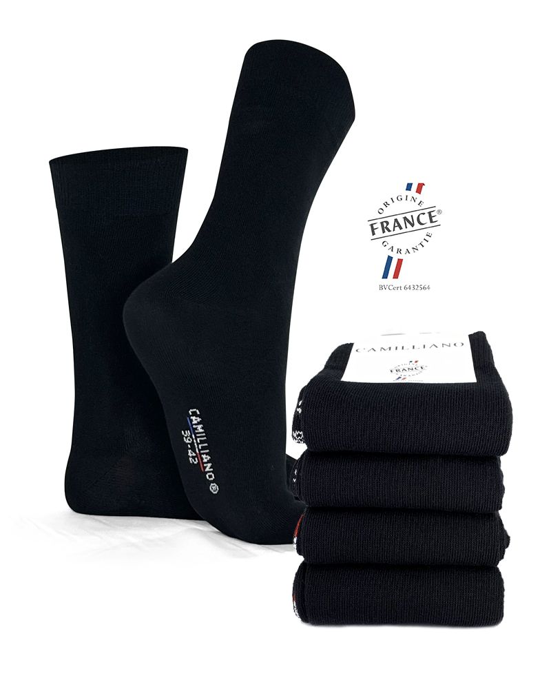 Chaussettes noires coton bio homme made in France lot de 4 paires de  chaussettes