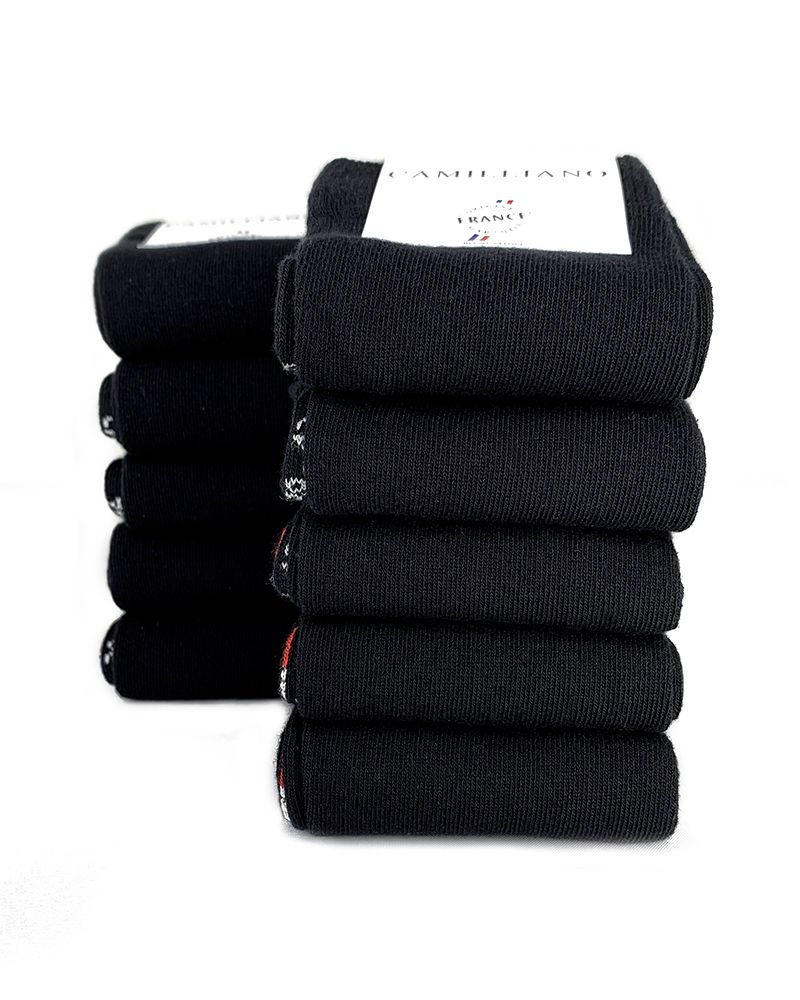 Chaussettes noires coton bio homme made in France par lot de 10 paires