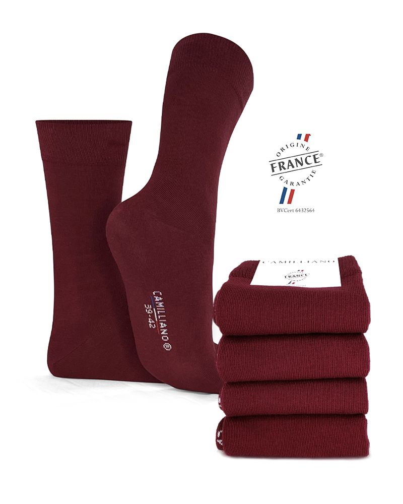 Chaussettes bordeaux coton bio homme made in France lot de 4 paires de  chaussettes