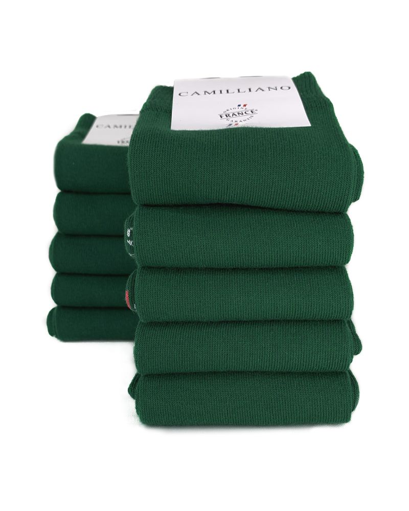 Chaussettes vertes coton bio homme made in France par lot de 10 paires